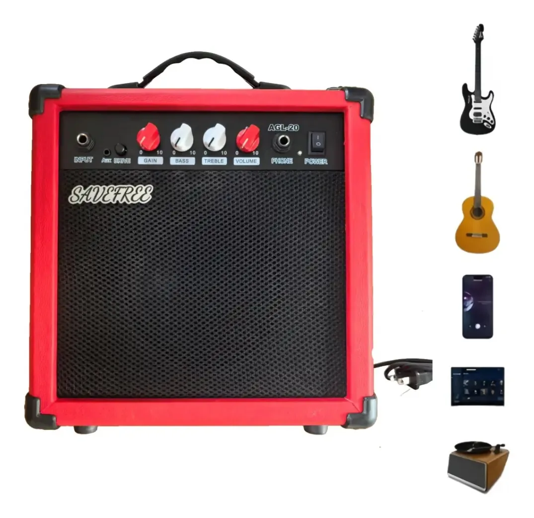 Amplificador multiuso Savefree de 20 W para guitarra elétrica e baixo, ideal para guitarra e música de computador.