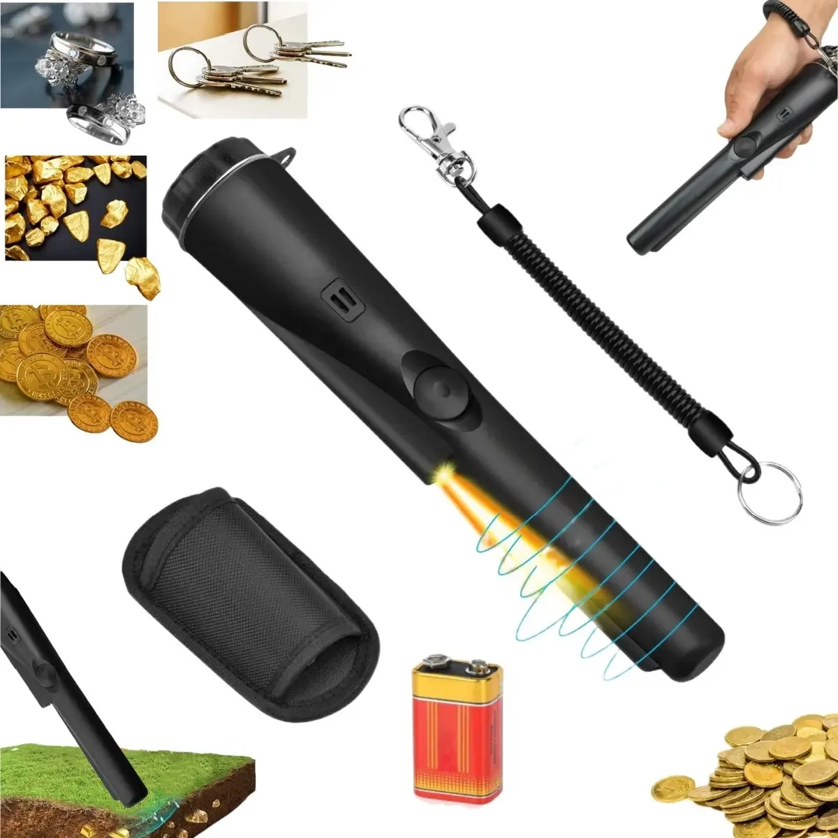 Detector de metais manual portátil GP-Pointers Pinpointer Coin Pointer Gold and Silver Pointer, cor preta