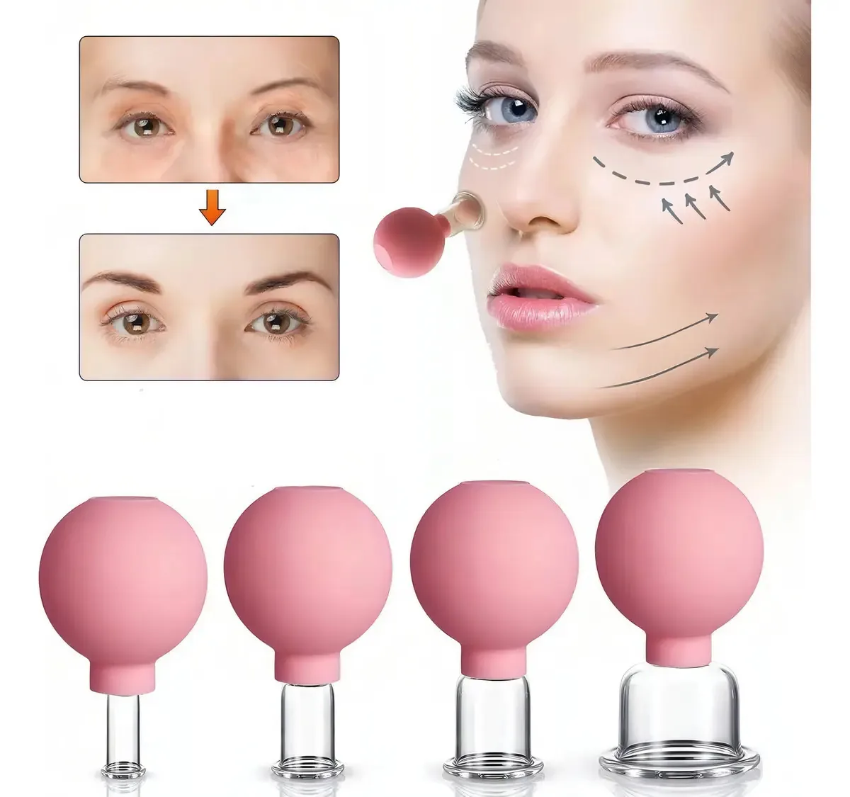 Conjunto de massagem anticelulite com ventosas terapêuticas para rosto e corpo