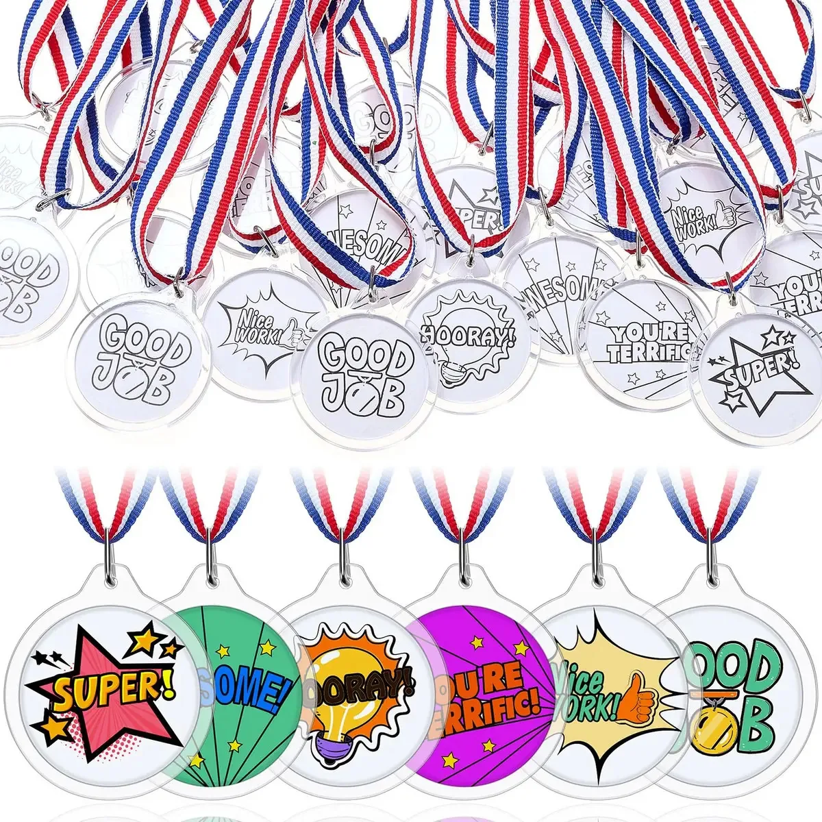 Pacote de medalhas de acrílico transparente de 50 peças de 4 cm de 6 mm