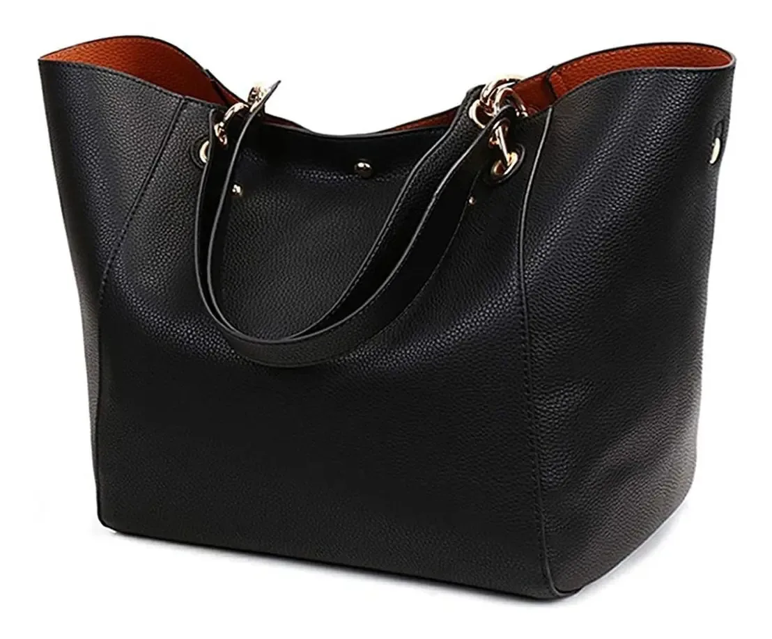 Pahajim Bolsas de Couro para Mulheres Bolsas de Mão com Alça Superior Bolsas de Carteira para Mulheres (preto)