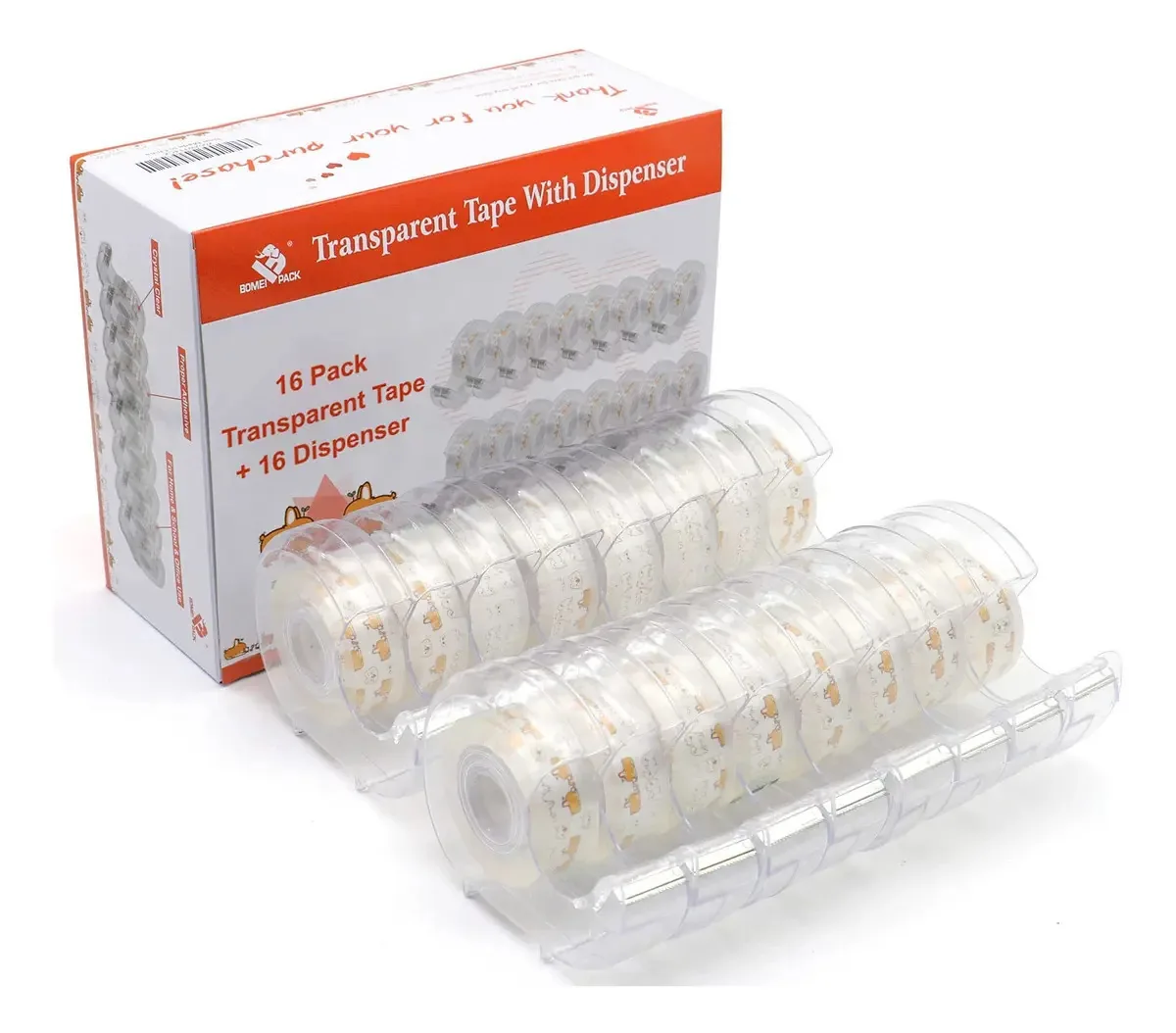 Fita de escritório transparente Bomei Pack com dispensador, P. Light Color