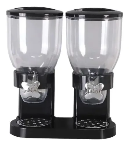 Recipiente de cozinha com dispensador duplo de cereais, cor preta