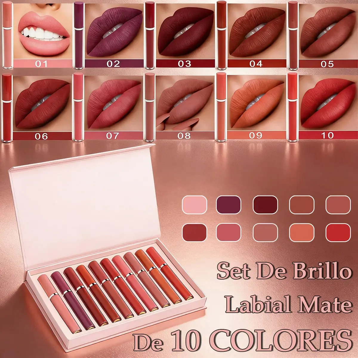 Conjunto profissional de batom líquido fosco Tiiyee, resistente à água de 10 cores, durável, beleza e resistente ao desbotamento