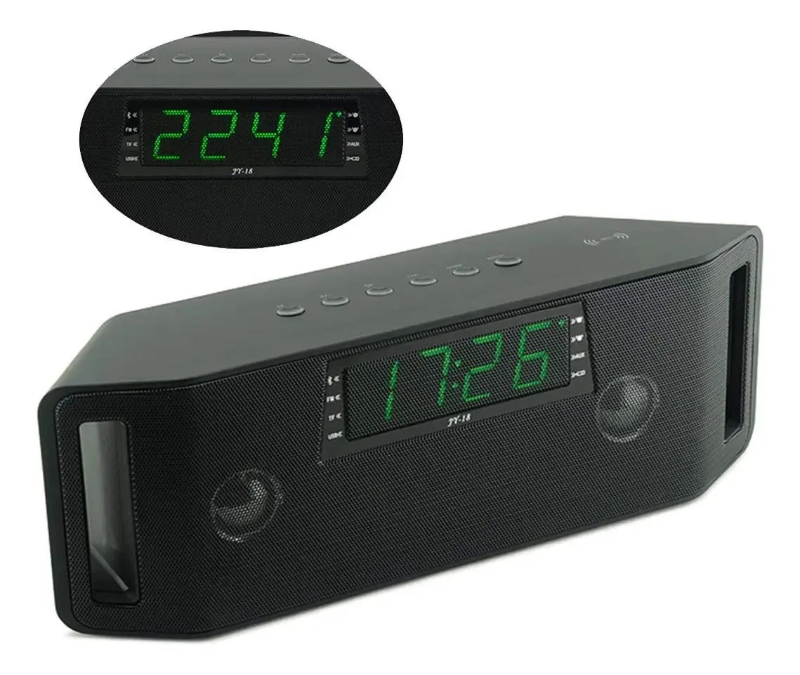 Alto-falante inteligente Bluetooth Karfri, despertador, rádio digital, relógio, display LED digital, conexão de velocidade, NFC, rádio FM, aplicativo de controle central, preto