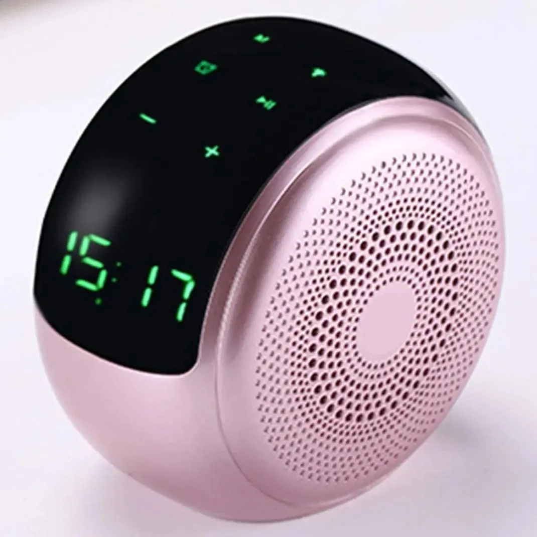 Karfri Alto-falante Bluetooth com Controle Tátil, Mini Relógio Mãos Livres Sem Fio Portátil, Tela Led Hd, Rádio Fm, Relógio Despertador, Rádio Digital Eletrônico, Vermelho (preto) (dourado)