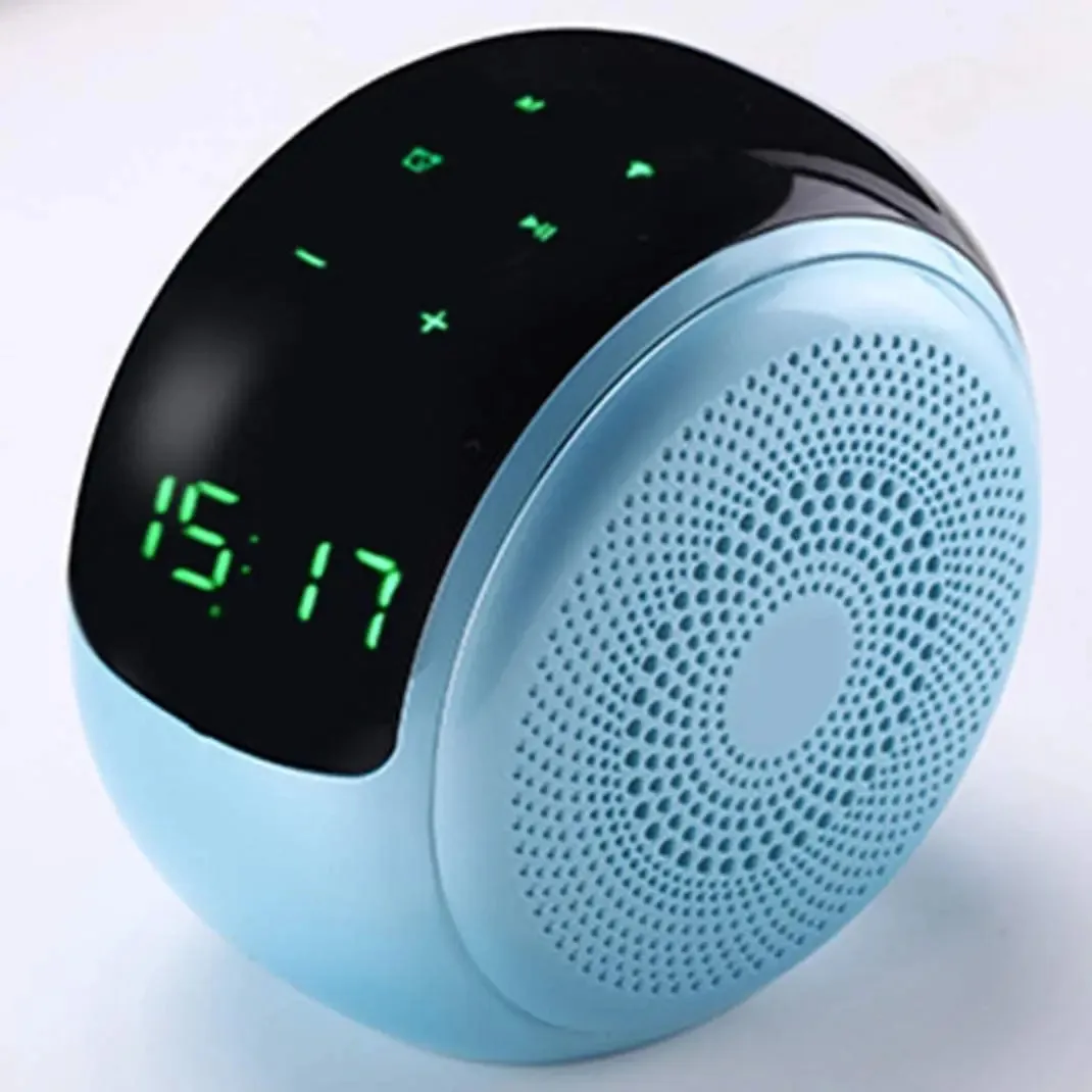 Karfri Alto-falante Bluetooth com Controle Tátil, Mini Relógio Mãos Livres Sem Fio Portátil, Tela Led Hd, Rádio Fm, Relógio Despertador, Rádio Digital Eletrônico, Vermelho (preto) (azul)
