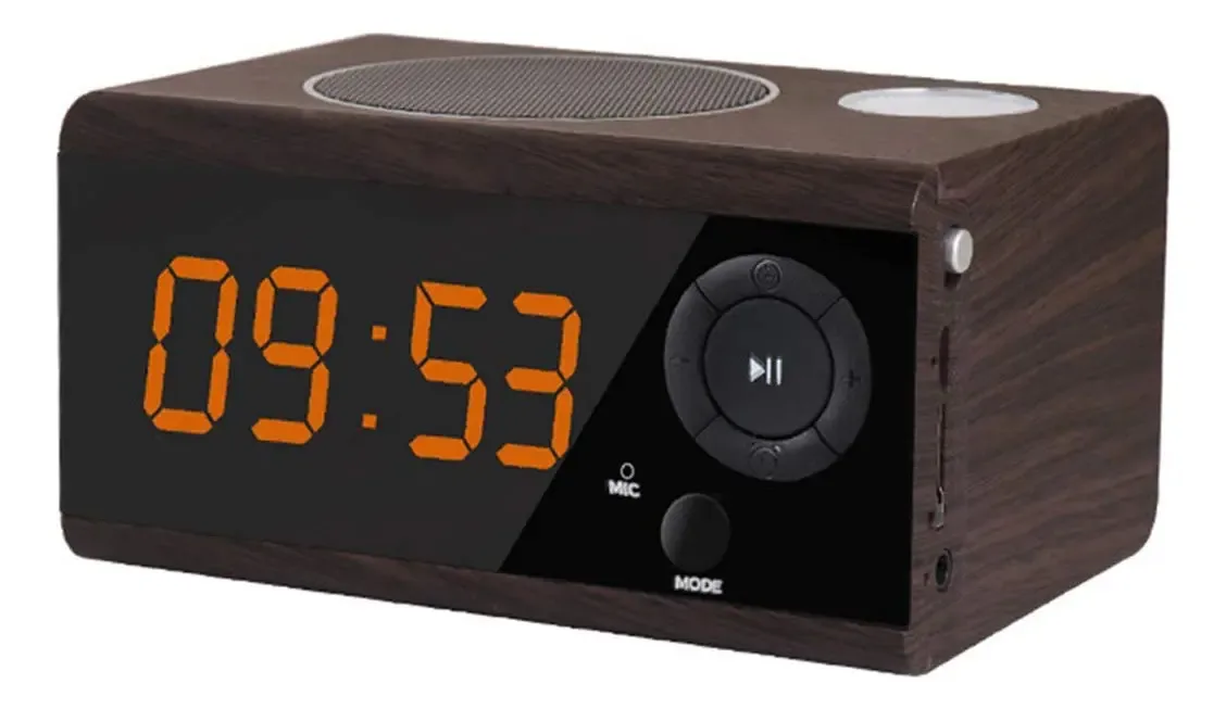 Rádio-relógio Karfri com display digital LED, alto-falante Bluetooth sem fio Surround 3D, rádio portátil Fm Night Light AUX/TF/Bluetooth 4.0 Play Pospone Am (preto) (marrom)