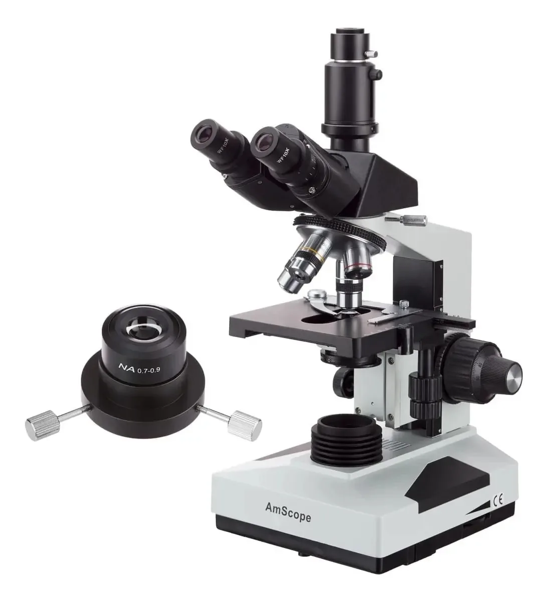 Microscópio Trinocular Composto Amscope T490-dk, Oculares Wf10x, Ampliação 40x-1000x, Campo Claro/campo Escuro, Iluminação Halógena, Condensador Abbe, Platina Mecânica de Dupla Camada, Cabeçote