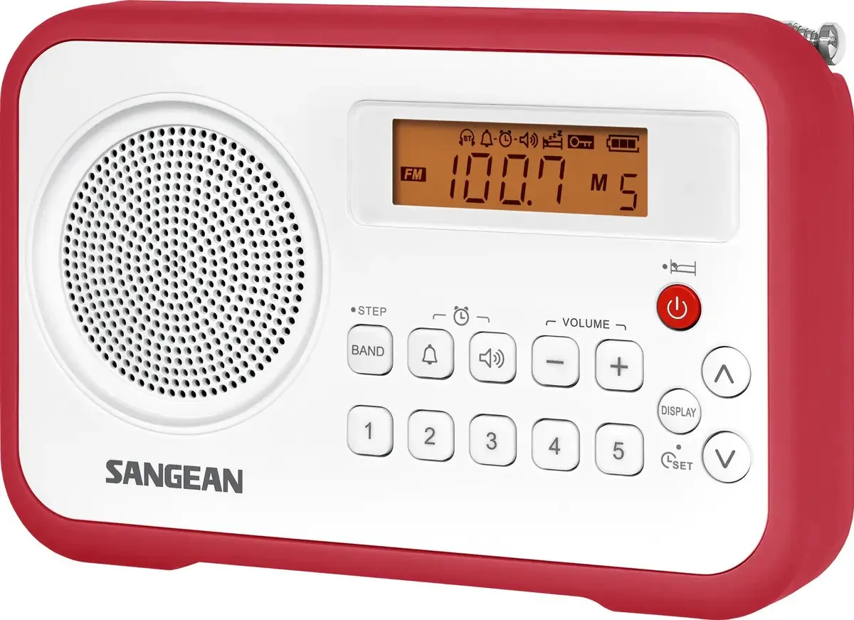 Rádio Portátil Sangean AM/FM/SW (Branco/Vermelho)