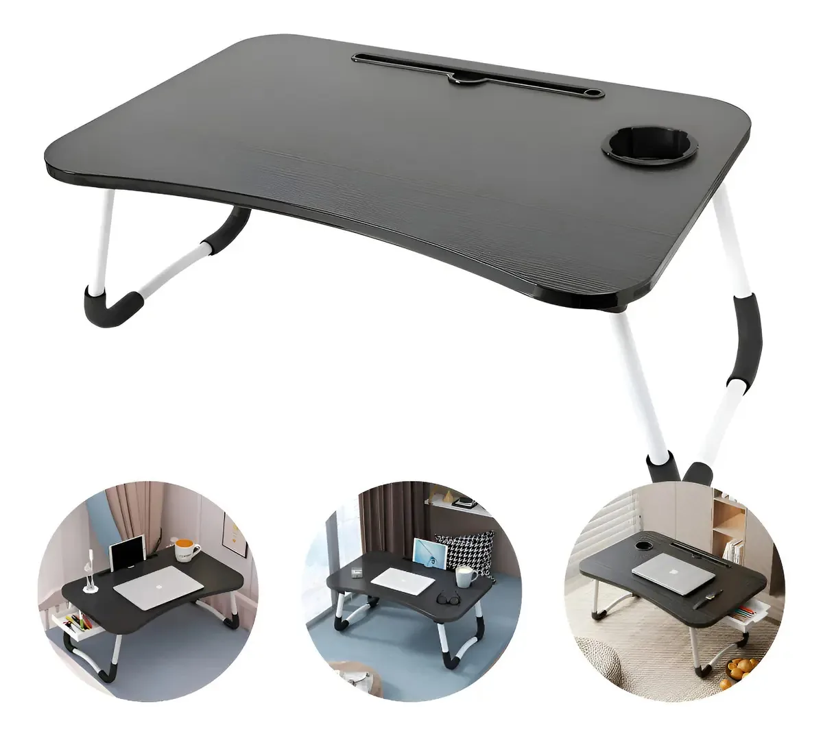 Mesa Notebook Café Leitura Dobrável Multifuncional Cama Sofá Preto