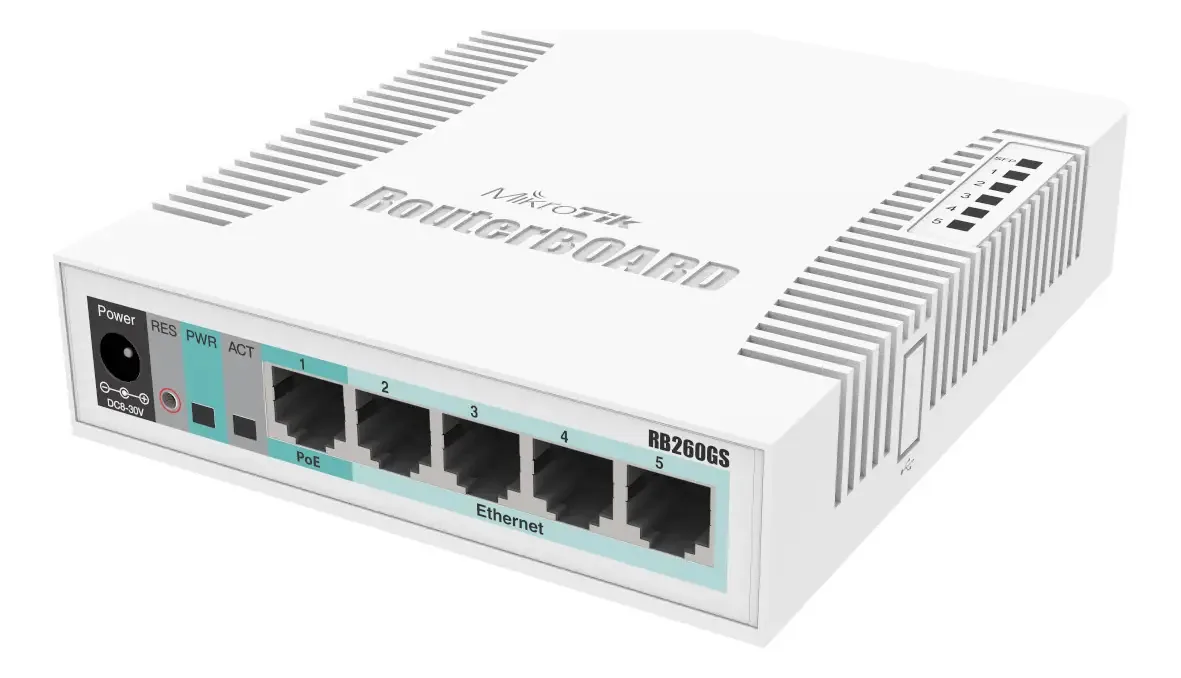 Switch MikroTik RB260GS Soho 1GB/s 5 Portas RJ-45 PoE 1 Porta SFP