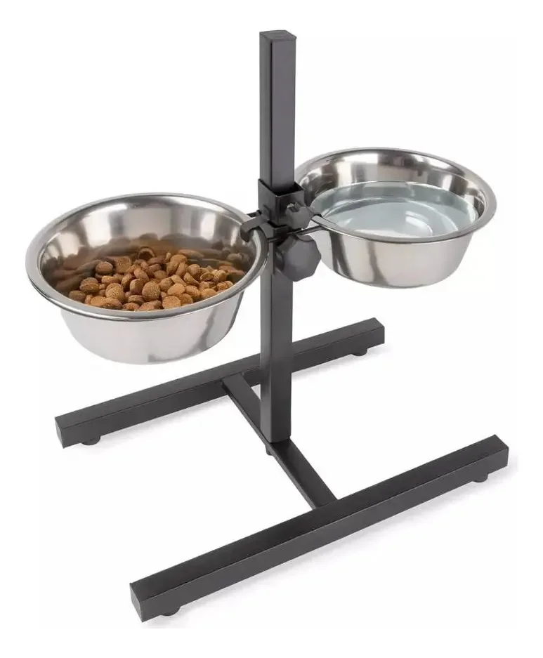 Alimentador e bebedor ajustáveis de aço inoxidável com elevação dupla para cães de estimação, cães de estimação, 0,9 litros, 25 cm, altura máxima, animal peludo