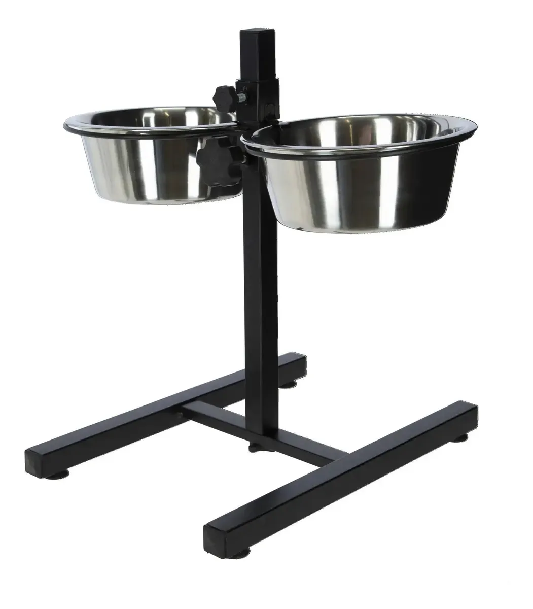 Alimentador e bebedor para animais de estimação ajustáveis de aço inoxidável com elevação dupla para cães, 1,8 litros, 38 cm, altura máxima, animal peludo
