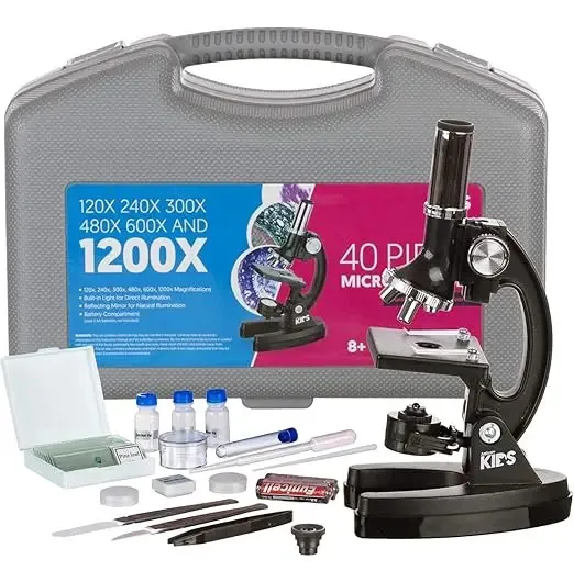 Kit educacional preto educacional para crianças com microscópio monocular