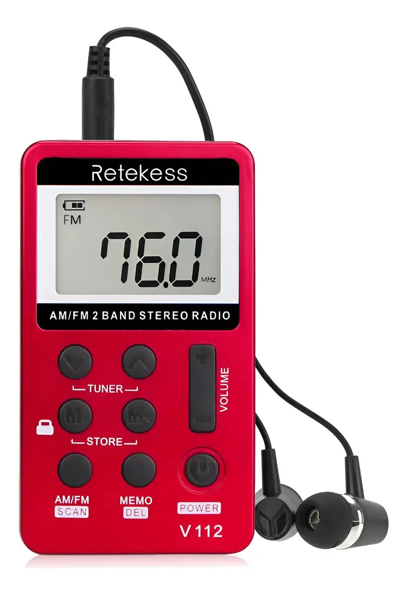 Rádio de bolso estéreo portátil Retekess V112 Am Fm vermelho