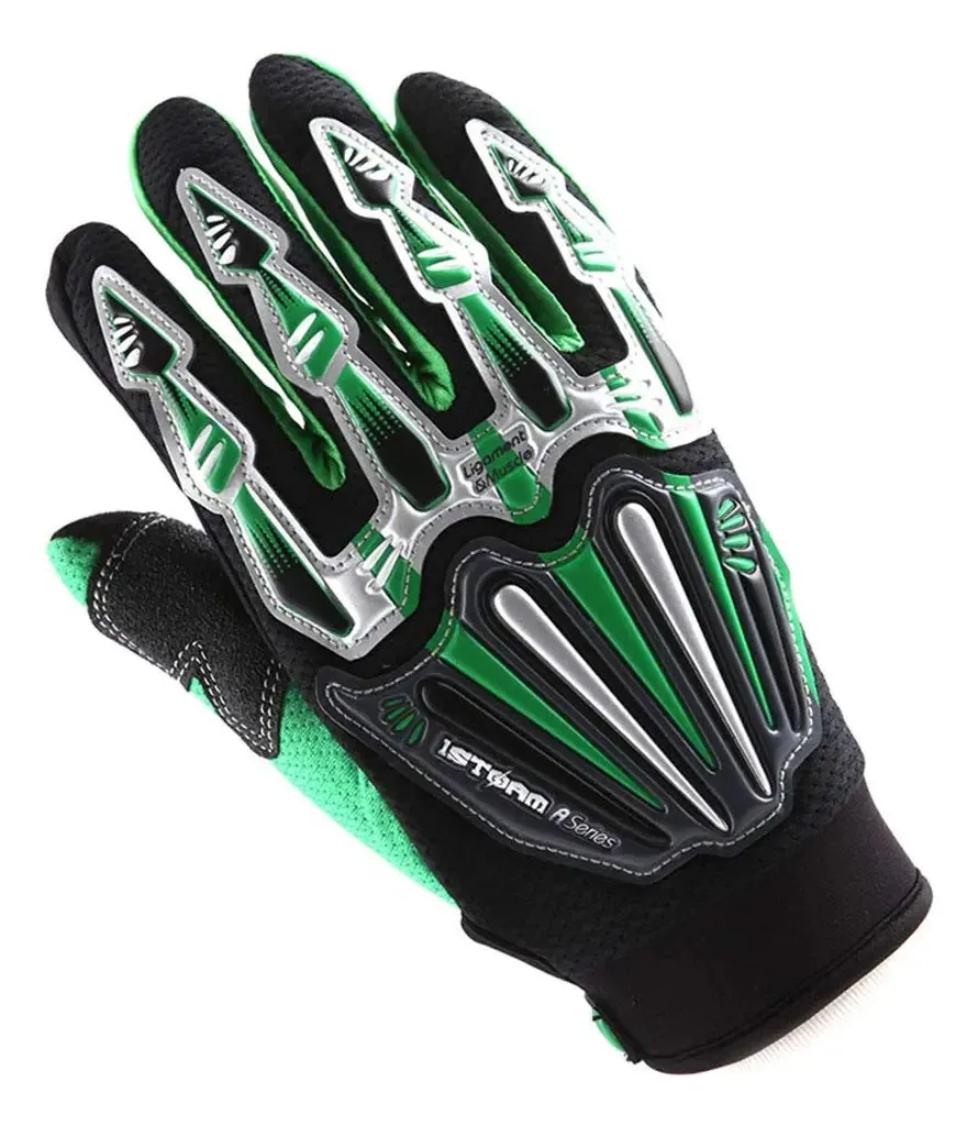 Luvas Skeleton Design, para motocross, bicicletas BMX, cor verde