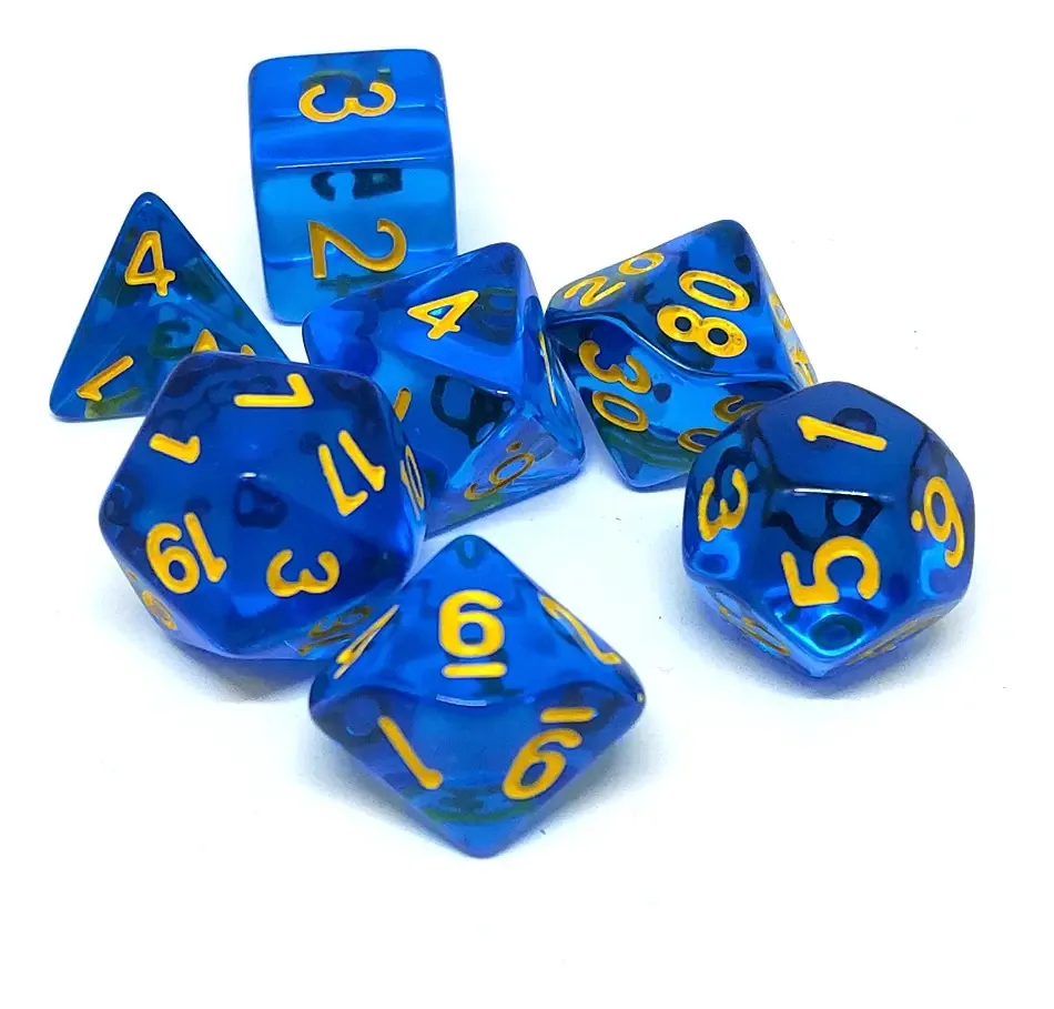 Central Dice Conjunto De Dados Rpg Translúcido Azul Dourado