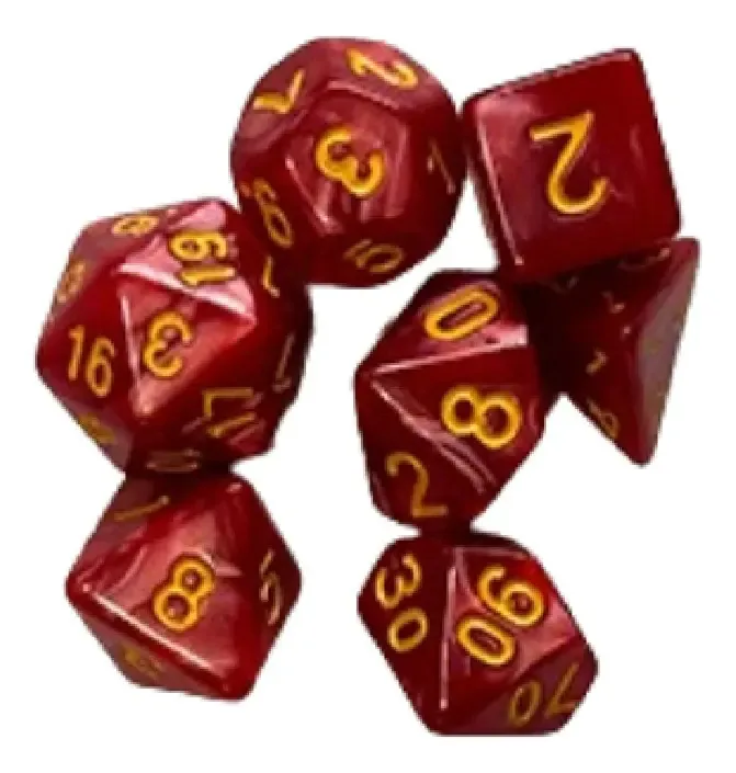 Dados RPG Poliedro Central Perolado Números Kit Vermelho 7 Unidades