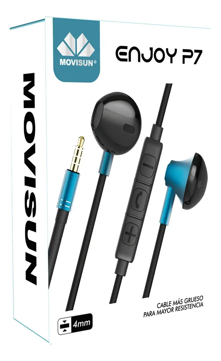 Fones de ouvido viva-voz Movisun Enjoy-P7 com microfone azul