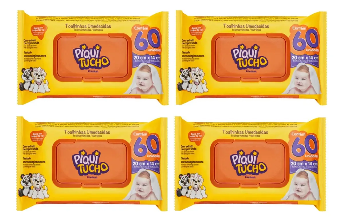 4 Pacotes Lenços Toalhas Umedecidas Premium Piquitucho 240un