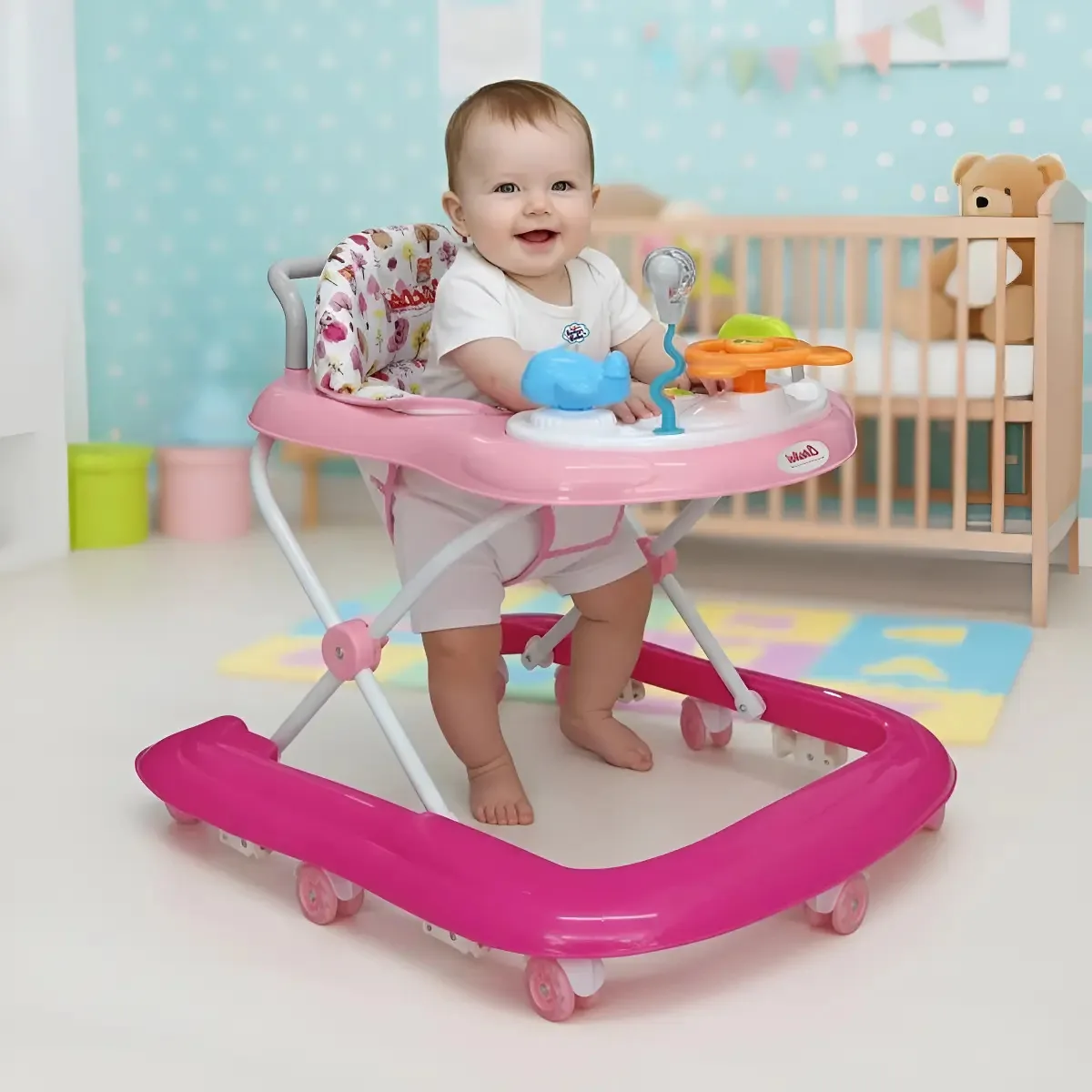 Esteira Baby Walker Upa Musical em gel rosa