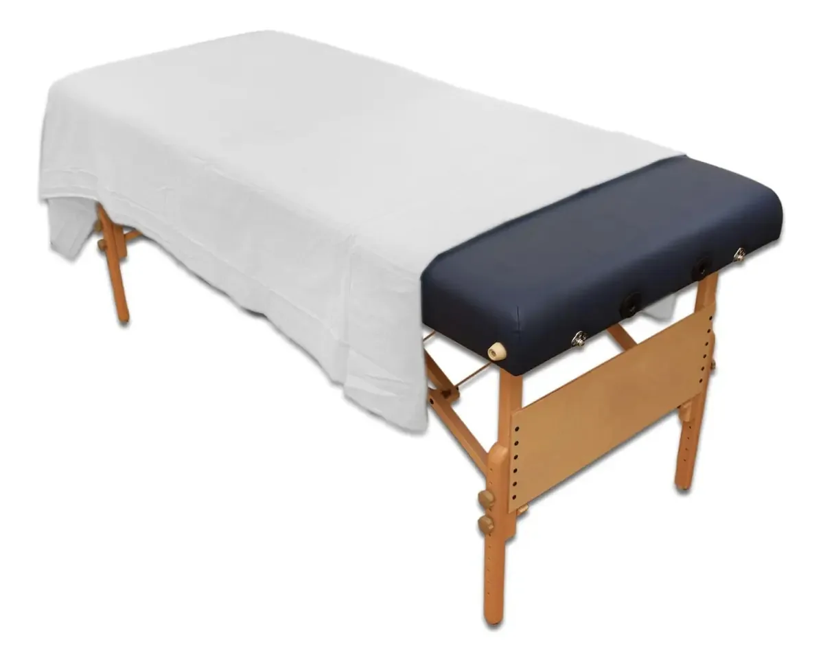 Cama de massagem portátil de madeira Unico Body Linen azul marinho