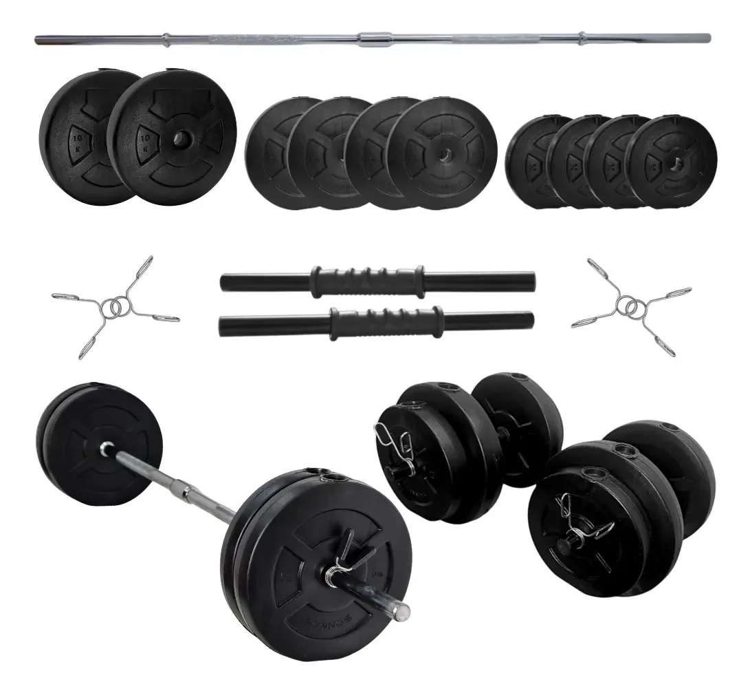 Halteres e Barra Ajustável Kit 30 Kg Discos Sonnos Preto Preto