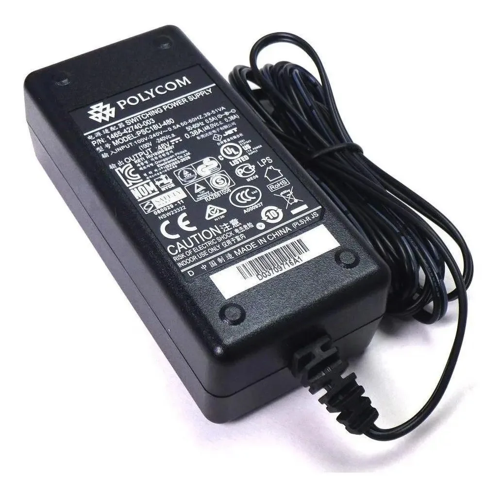 Fonte de Alimentação Universal de Substituição Polycom de 48 V (2200-17671-001) para Telefones SoundPoint IP