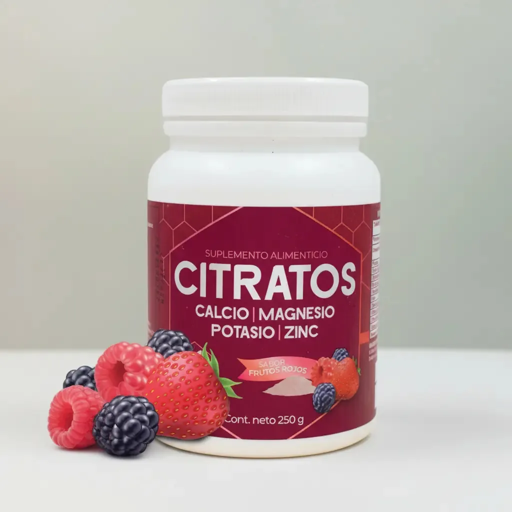Citratos Cálcio Magnésio Potássio Zinco 250g Frutas Vermelhas Frutas Vermelhas