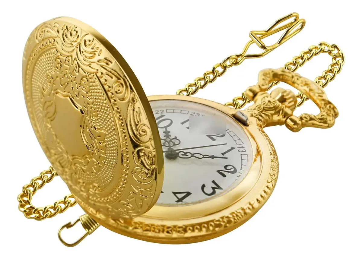 Relógio de bolso masculino Gold Shield com corrente
