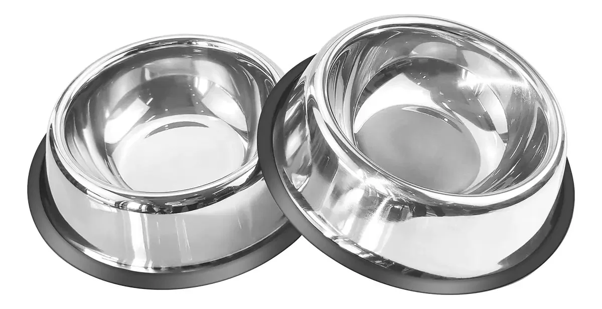 Alimentadores de aço para cães com base de borracha, pacote com 2