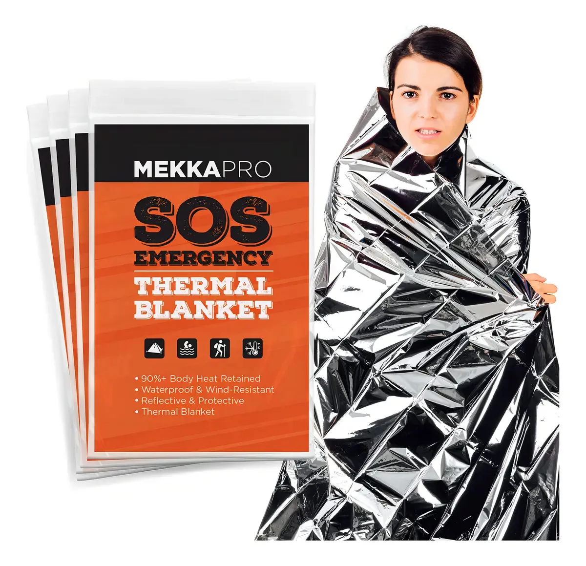Mantas Térmicas De Mylar Para Emergências Mekkapro (pacote De 4), Tamanho De Bolso Para Emergências, Camping, Ao Ar Livre, Caminhadas, Sobrevivência, Primeiros Socorros (prata Térmica)