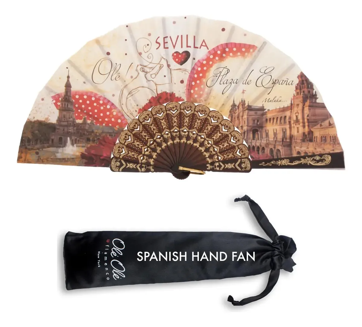Leque de Mão Espanhol Flamenco Dobrável Sevilla