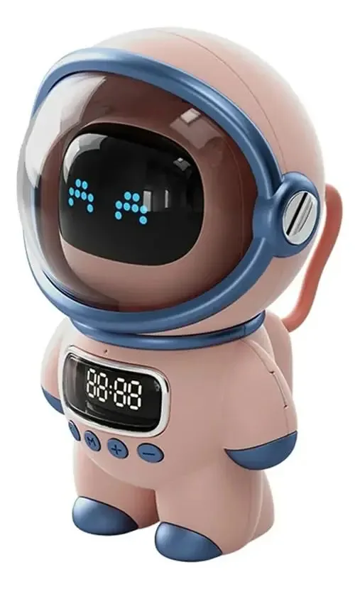 Alto-falante Bluetooth portátil Testrgre Portable Air Audio Interactive Stereo Smart Astronaut com suporte para despertador Relógio de mesa TF/FM rosa