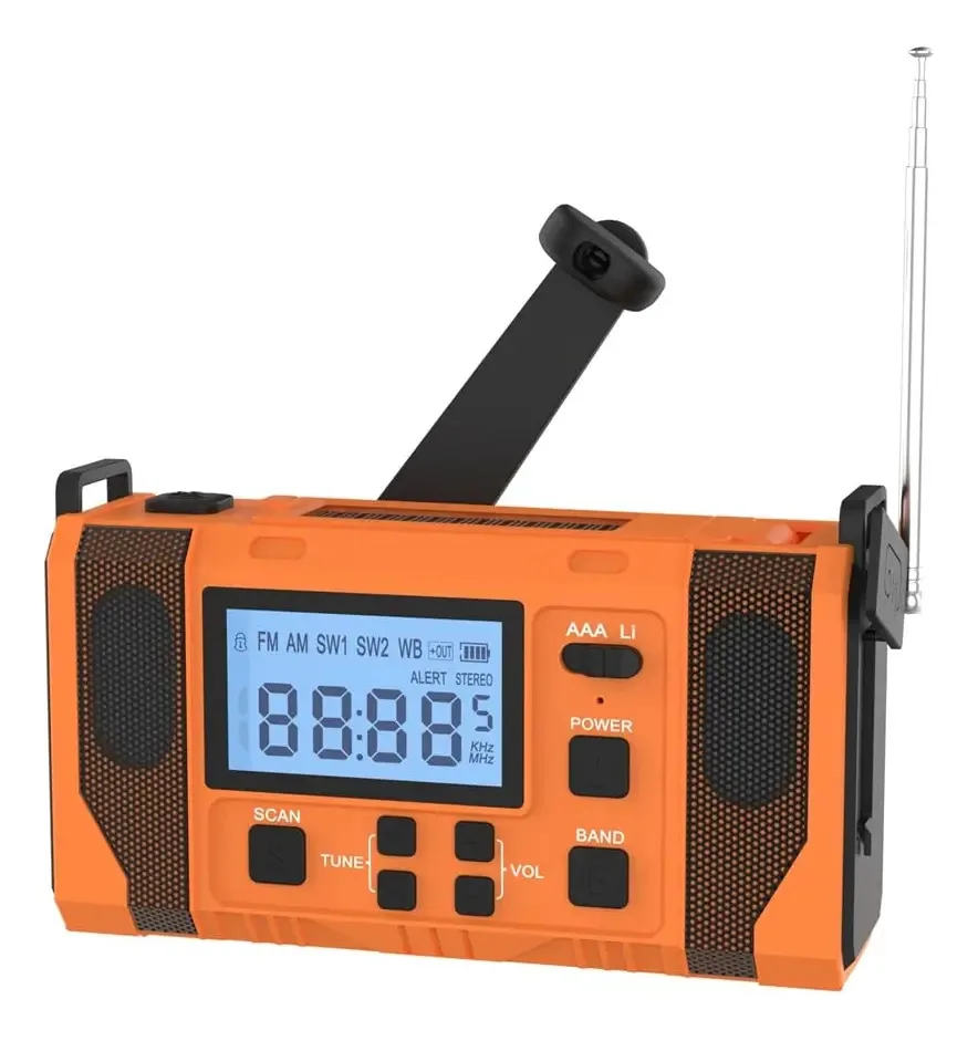 Rádio meteorológico de emergência Cogae, rádio de alerta meteorológico de 10000 mAh, carga solar, manivela e carregamento USB, rádio AM/FM