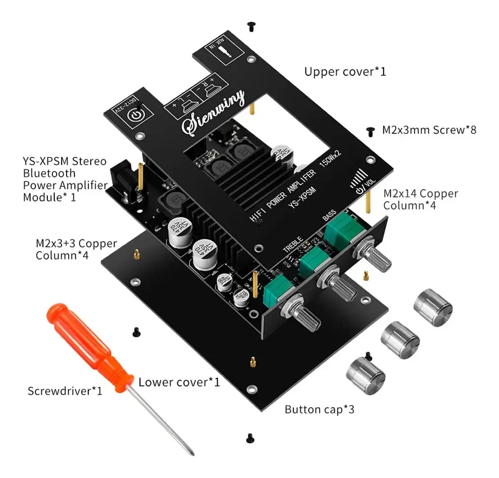 Placa amplificadora de áudio estéreo Bluetooth Wemee 150wx2 TDA7498e Módulo amplificador de potência de áudio com dissipador de calor de canal duplo