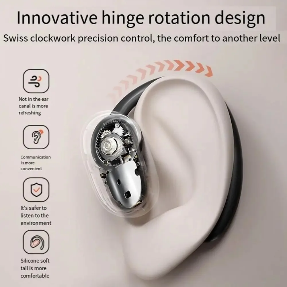 Tkowtb Fones de Ouvido de Condução de Ar Fones de Ouvido Sem Fio com Gancho de Orelha Fones de Ouvido Bluetooth Estéreo 5.3 Fones de Ouvido Bluetooth com Carregamento Sem Fio