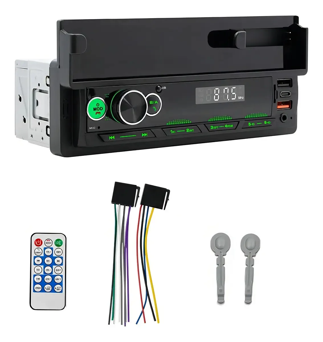 Tkowtb Single Din Car Stereo Mp3 Player Receptores de rádio de áudio Bluetooth Hands Usb Fm Aux com suporte de telefone