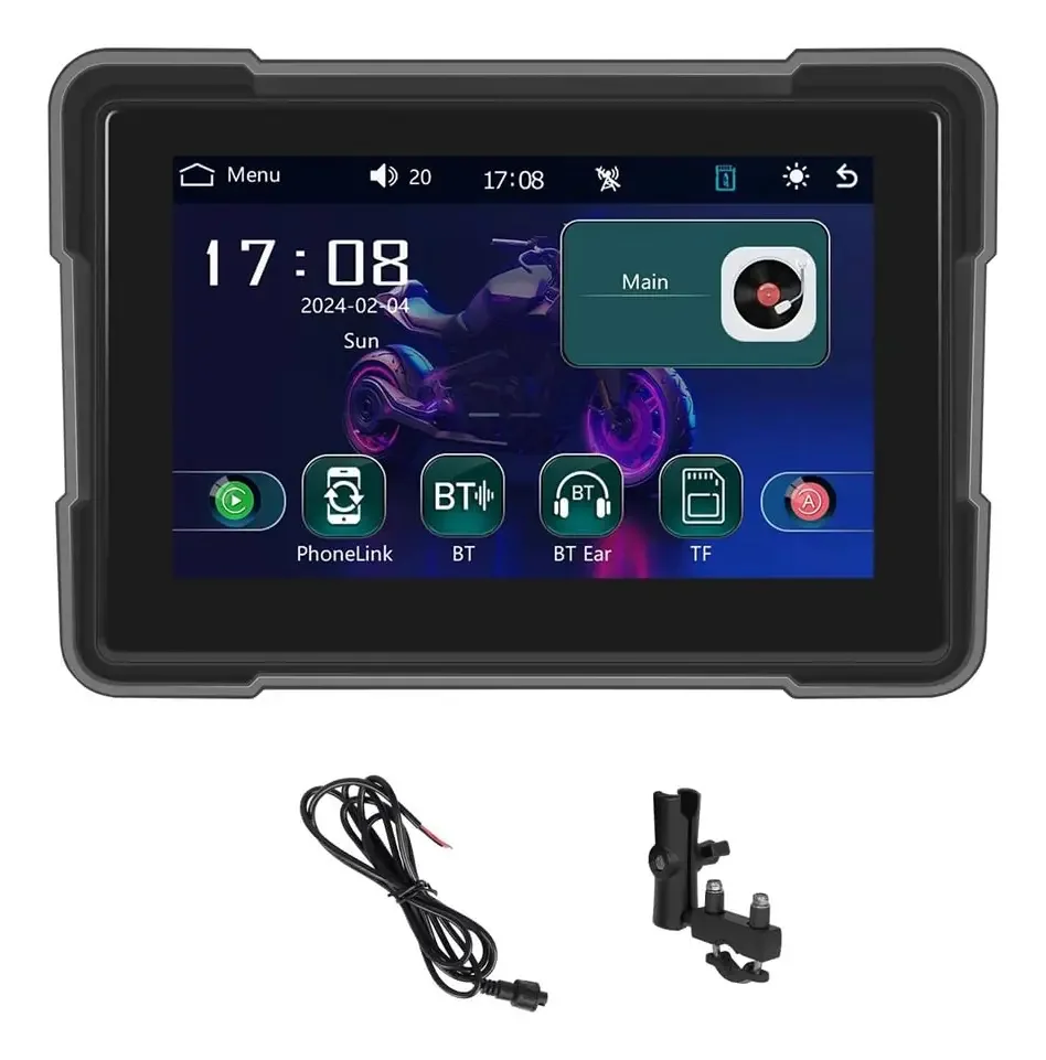 Tkowtb 5 Polegadas Motocicleta Carplay Android Auto Reprodutor Inteligente Portátil Impermeável Tela de Motocicleta Dvr, Sem Câmera
