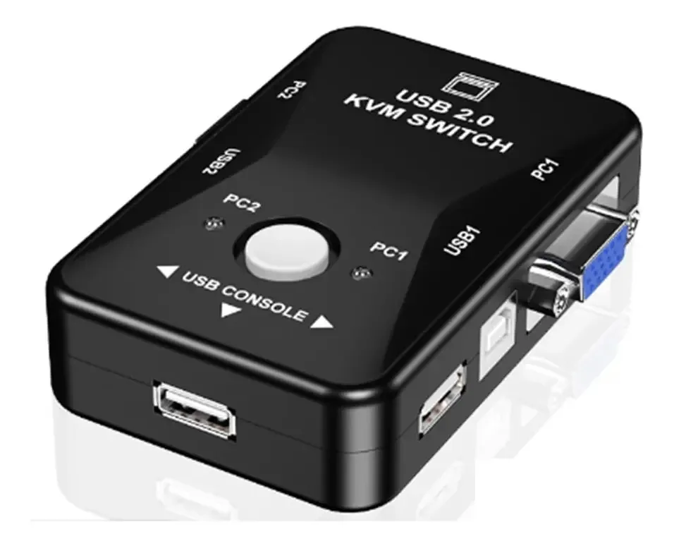 Tesrgre Comutador de Mouse KVM USB 2.0, Teclado, Caixa Divisora VGA, Comutador de Compartilhamento, Comutador KVM USB, Caixa de Comutador VGA SVGA de 2 Portas