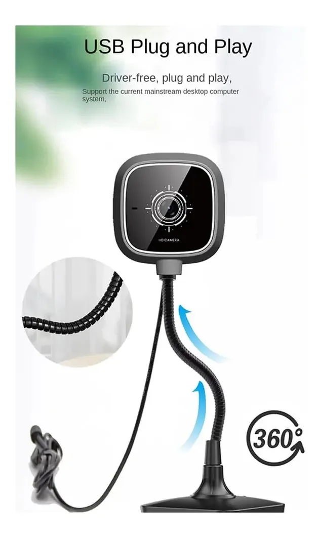 Pluuea Webcam HD Microfone Embutido Webcam com Conector USB para PC Laptop Desktop Plug-and-Play Webcam Doméstica