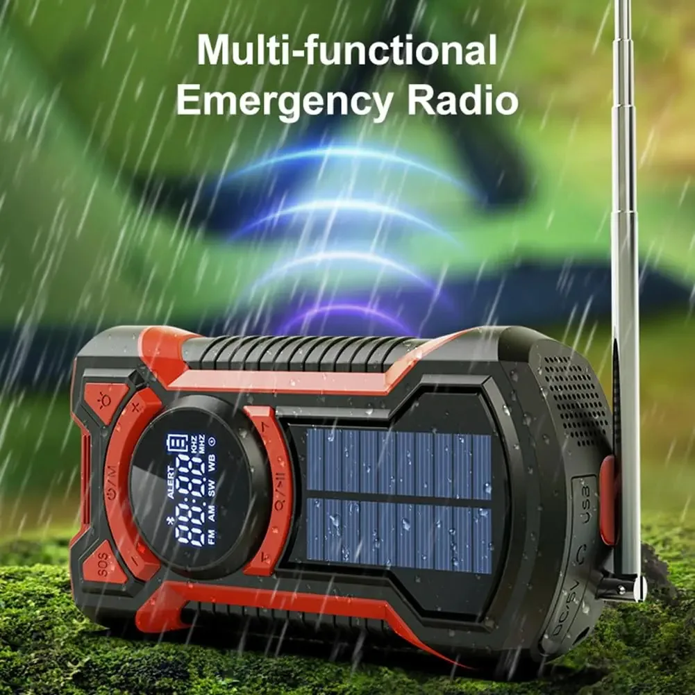 Tkowtb Rádio Solar com Manivela Rádio Meteorológico Portátil AM/FM/com Lanterna LED Alto-falante Bluetooth 5.0 Rádio de Emergência