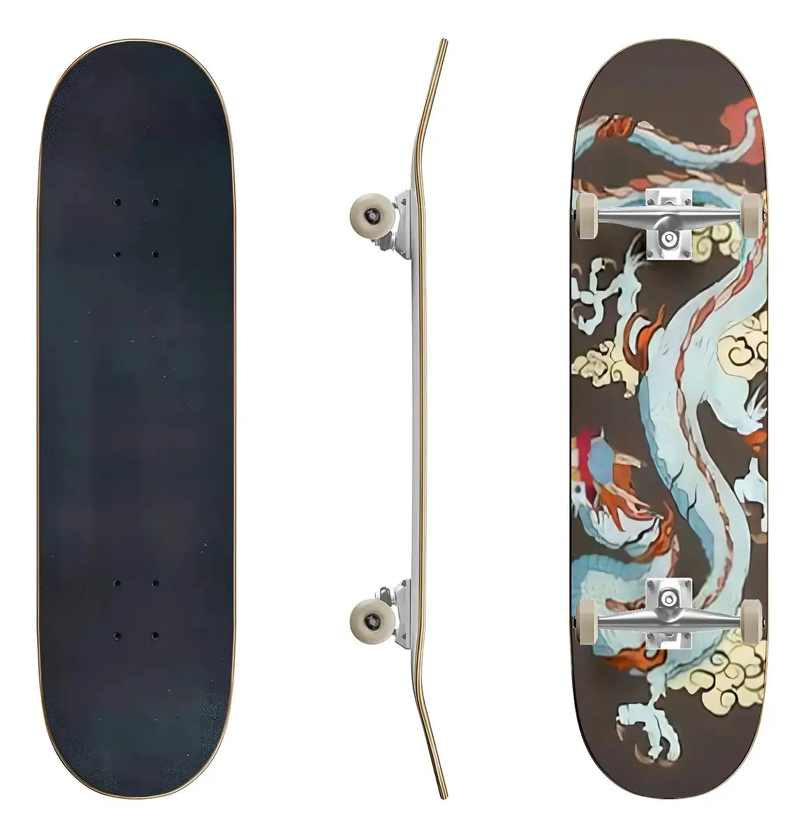 Skates japoneses Old Dragon em fundo preto, tatuagem. Cor Color 6