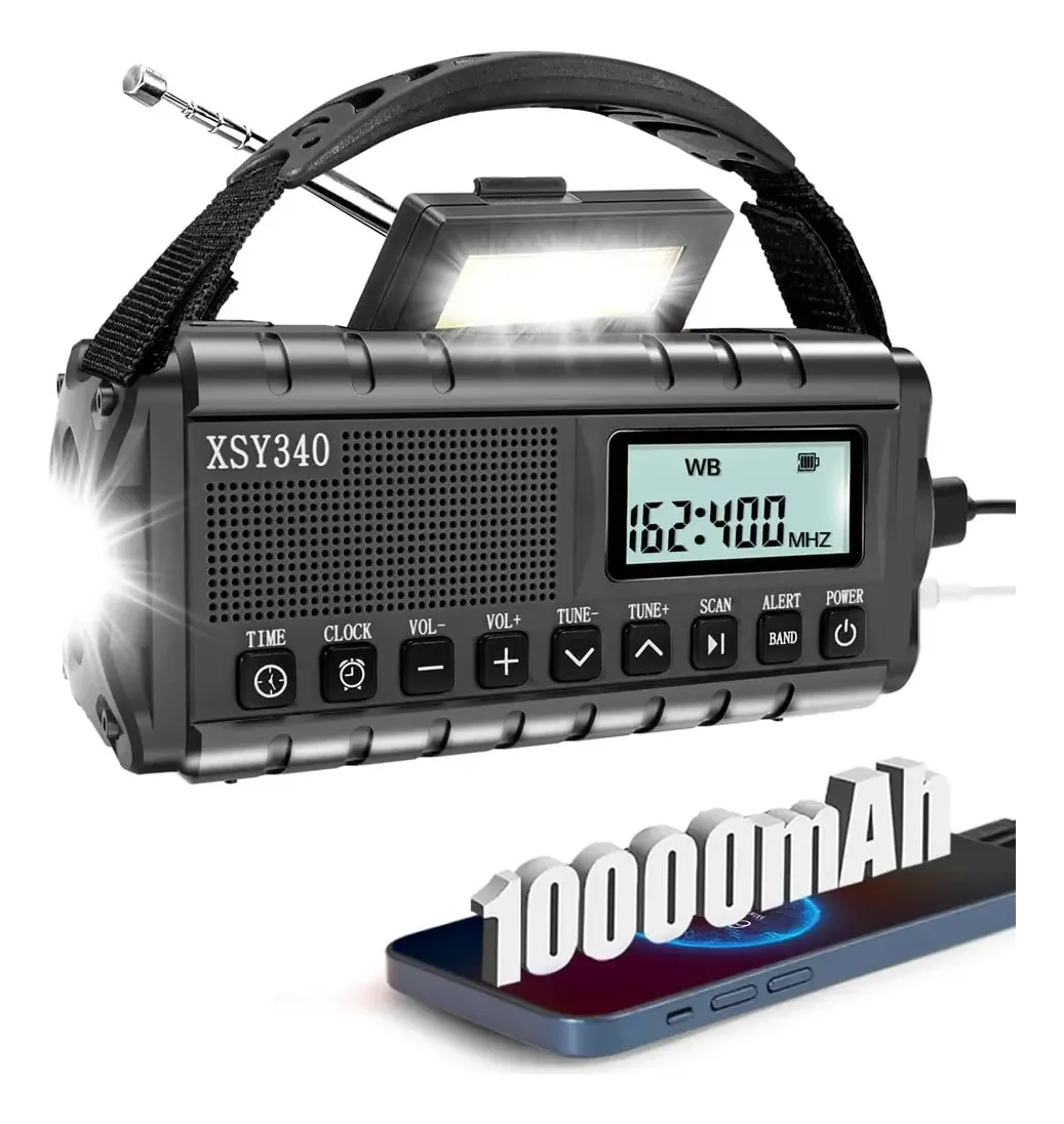 Rádio de emergência Piuryue, rádio de manivela, rádio de alerta meteorológico Am Fm, rádio solar, lâmpada de leitura, alarme SOS, carregador de telefone
