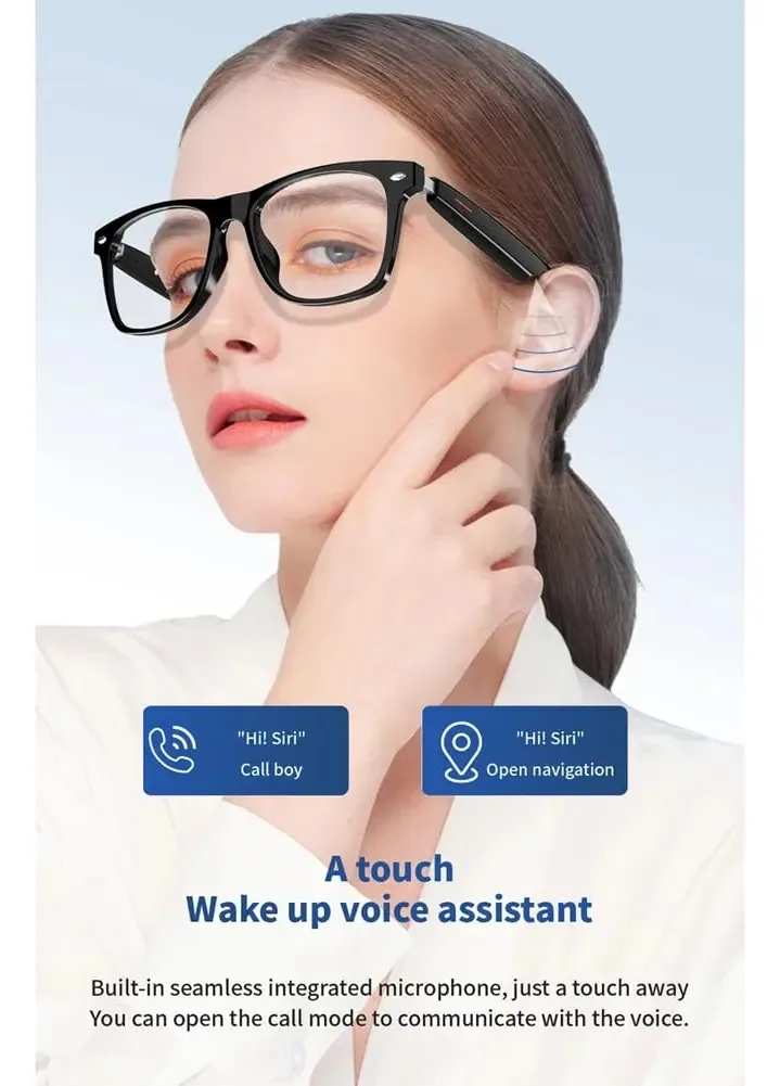 Cogae E13 Óculos Inteligentes Óculos Sem Fio Bluetooth 5.0 com Fones de Ouvido Chamadas Mãos Livres Música Fotografia, preto+transparente D