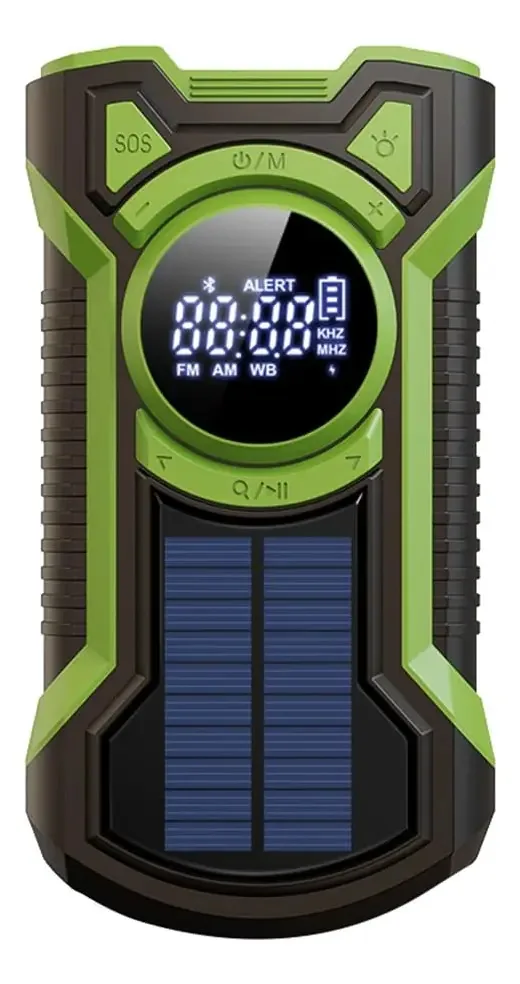Rádio solar Piuryue Crank Rádio meteorológico portátil AM/FM/com lanterna LED Alto-falante Bluetooth 5.0 Rádio de Emergência-C