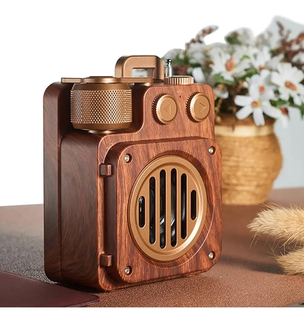 Alto-falante Bluetooth Tkowtb com rádio retrô, alto-falante retrô sem fio portátil com som para mesa de cozinha de estilo antigo