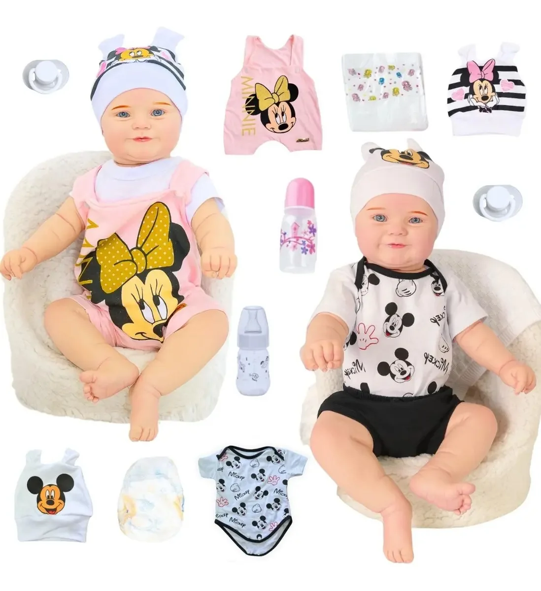 Bonecos Bebê Reborn Gêmeos Maddie Mickey & Minnie