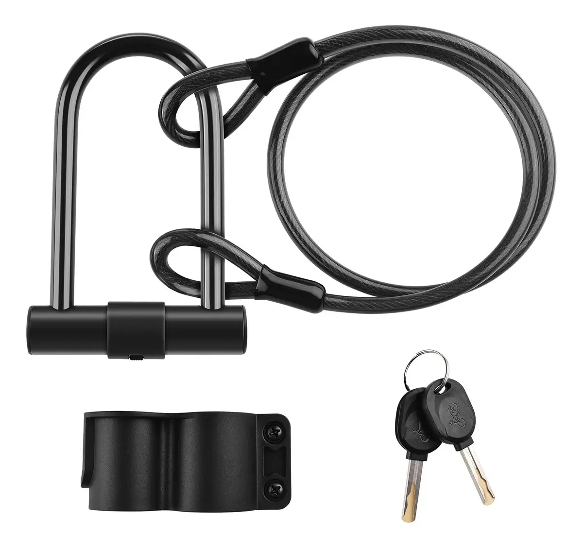 Cadeado Em U Para Bicicleta Com 1.2m De Cabo E 2 Chaves